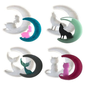 Epoxy Resin Mold Girl Moon Mermaid Wolf Cat Mirror Pendants Silicone DIY Craft