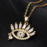 Crystal Evil Eye Pendant Necklace Stainless Steel Initial CZ Necklace