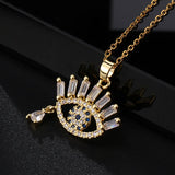 Crystal Evil Eye Pendant Necklace Stainless Steel Initial CZ Necklace
