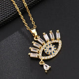 Crystal Evil Eye Pendant Necklace Stainless Steel Initial CZ Necklace