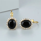 Crystal Small Oval Earrings Red Stone Clip-On Women's Earrings