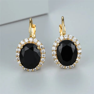 Crystal Small Oval Earrings Red Stone Clip-On Women's Earrings
