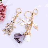Crystal 5-leaf Flower Car Keychain Tassel Leaves Key Chain Female Bags Pendant
