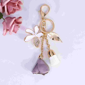 Crystal 5-leaf Flower Car Keychain Tassel Leaves Key Chain Female Bags Pendant