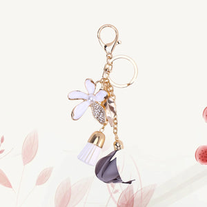 Crystal 5-leaf Flower Car Keychain Tassel Leaves Key Chain Female Bags Pendant