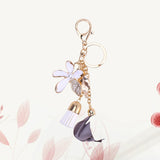 Crystal 5-leaf Flower Car Keychain Tassel Leaves Key Chain Female Bags Pendant