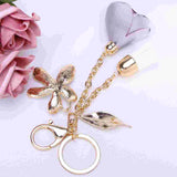 Crystal 5-leaf Flower Car Keychain Tassel Leaves Key Chain Female Bags Pendant