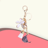 Crystal 5-leaf Flower Car Keychain Tassel Leaves Key Chain Female Bags Pendant