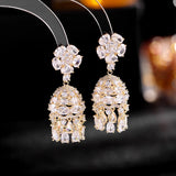 Crystal Flower Drop Dangle Earrings Indian Jhumka Jhumki Women Bridal Wedding