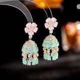Crystal Flower Drop Dangle Earrings Indian Jhumka Jhumki Women Bridal Wedding
