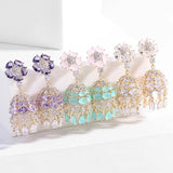 Crystal Flower Drop Dangle Earrings Indian Jhumka Jhumki Women Bridal Wedding