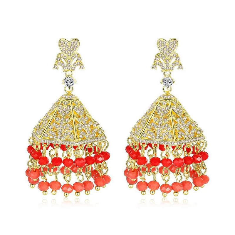 Crystal Flower Drop Dangle Earrings Indian Jhumka Jhumki Women Bridal Wedding