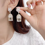 Crystal Flower Drop Dangle Earrings Indian Jhumka Jhumki Women Bridal Wedding