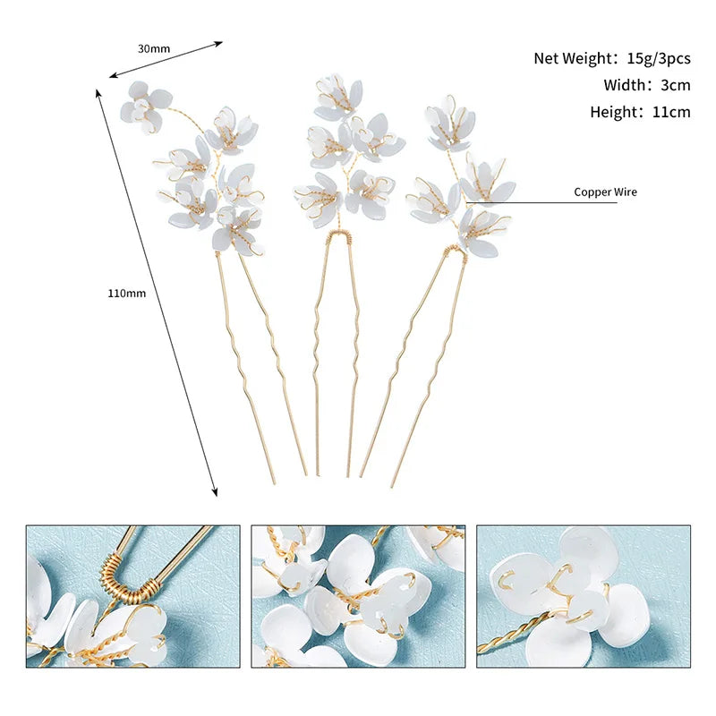 Crystal Flower Hair Forks Pins Bridal Wedding Hair Accessories