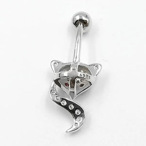 Crystal Fox Belly Button Ring Navel Piercing 925 Silver Zircon Rhinestone