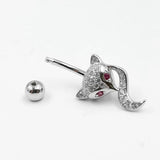 Crystal Fox Belly Button Ring Navel Piercing 925 Silver Zircon Rhinestone