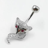 Crystal Fox Belly Button Ring Navel Piercing 925 Silver Zircon Rhinestone