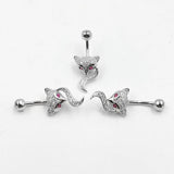 Crystal Fox Belly Button Ring Navel Piercing 925 Silver Zircon Rhinestone