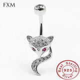 Crystal Fox Belly Button Ring Navel Piercing 925 Silver Zircon Rhinestone