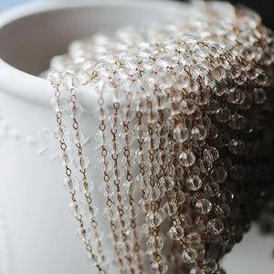Crystal Glass Faceted Round Bead Chain 4mm, Unplated Brass Beaded Chains
