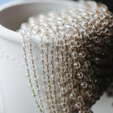 Crystal Glass Faceted Round Bead Chain 4mm, Unplated Brass Beaded Chains