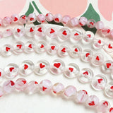 Crystal Glass Red Heart Print Jewelry Beads Accessories