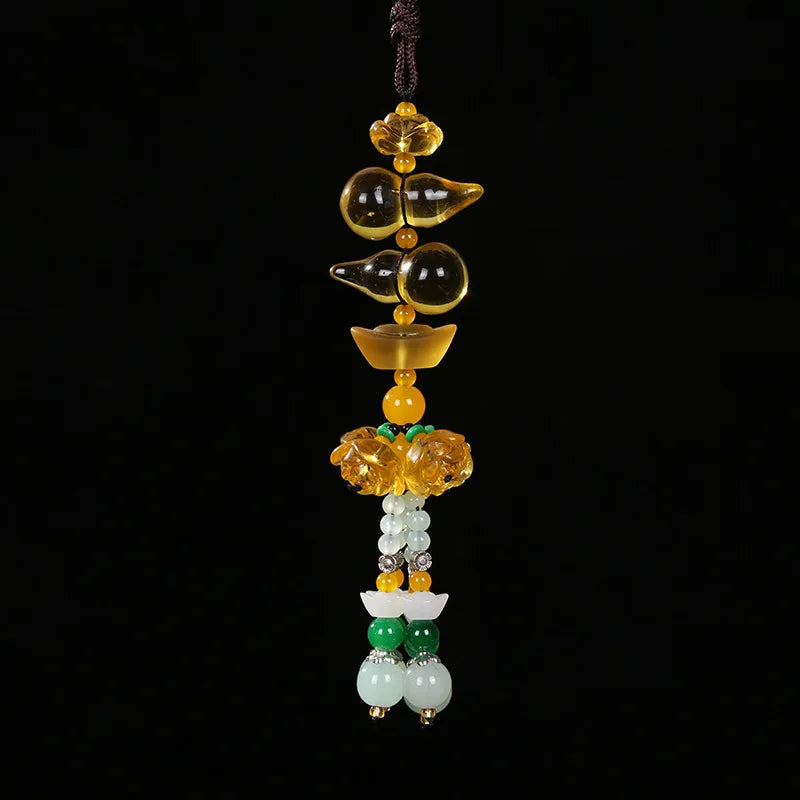 Crystal Gourd Car Rearview Mirror Hanging Lucky Gourd Yuanbao Keychain