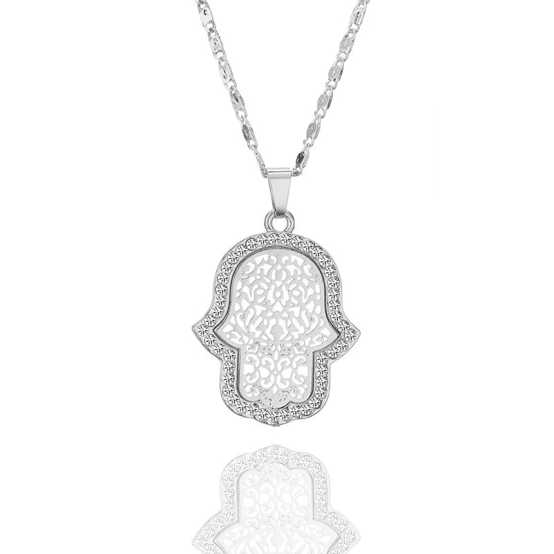 Silver Plated Hamsa Hands Necklace for Women