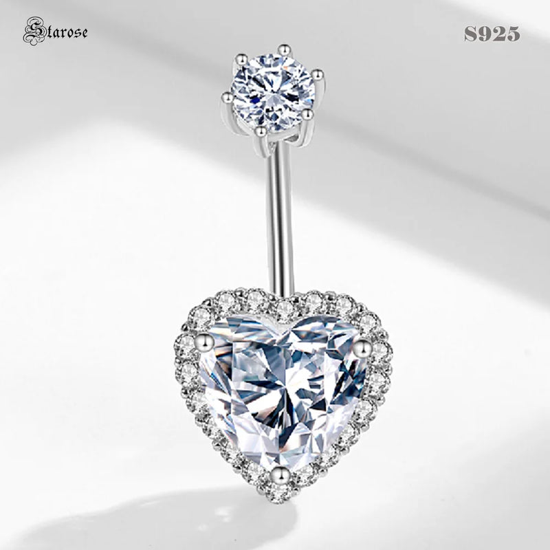 Crystal Heart 925 Sterling Silver 6mm Navel Bar Belly Piercing Jewelry