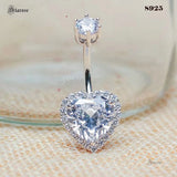 Crystal Heart 925 Sterling Silver 6mm Navel Bar Belly Piercing Jewelry
