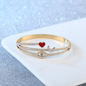 Crystal Heart Moon Eye Cuff Bangle Bracelet Women Girls Stainless Steel Bangles