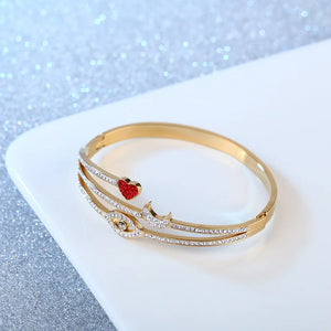Crystal Heart Moon Eye Cuff Bangle Bracelet Women Girls Stainless Steel Bangles