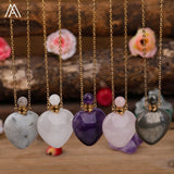Crystal Heart Perfume Bottle Pendant Gemstone Healing Essential Oil Necklace