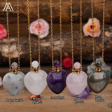 Crystal Heart Perfume Bottle Pendant Gemstone Healing Essential Oil Necklace