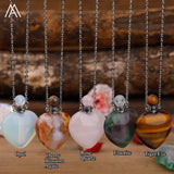 Crystal Heart Perfume Bottle Pendant Gemstone Healing Essential Oil Necklace