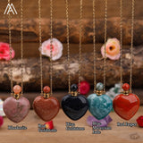 Crystal Heart Perfume Bottle Pendant Gemstone Healing Essential Oil Necklace