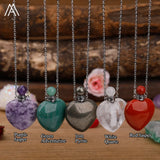 Crystal Heart Perfume Bottle Pendant Gemstone Healing Essential Oil Necklace