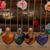 Crystal Heart Perfume Bottle Pendant Gemstone Healing Essential Oil Necklace