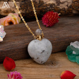 Crystal Heart Perfume Bottle Pendant Gemstone Healing Essential Oil Necklace