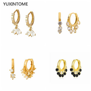925 Sterling Silver Crystal Hoop Earrings with Zircon Pendant