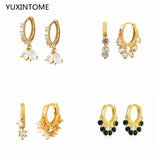 925 Sterling Silver Crystal Hoop Earrings with Zircon Pendant