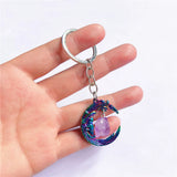 Purple Crystal Keychain, Gemstone Charm Keychain, Moon Keyring