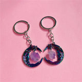 Purple Crystal Keychain, Gemstone Charm Keychain, Moon Keyring