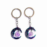 Purple Crystal Keychain, Gemstone Charm Keychain, Moon Keyring
