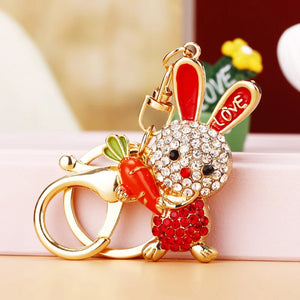 Crystal Long Ear Rabbit Key Chain Holder for Women