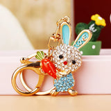 Crystal Long Ear Rabbit Key Chain Holder for Women