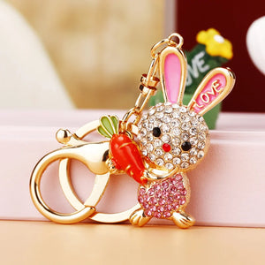 Crystal Long Ear Rabbit Key Chain Holder for Women