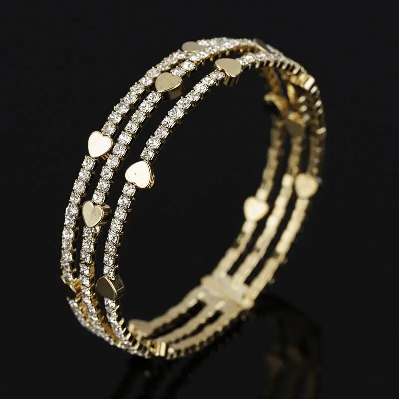 Crystal Love Rhinestone Bracelet Golden Open Women's Party Wedding Jewelry