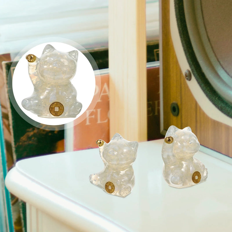 Crystal Lucky Cat Cake Ornament Japanese Beckoning Cat