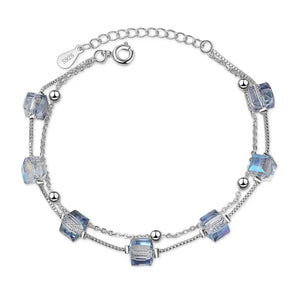 Crystal Magic Cube Double Chains Bracelet 925 Silver Jewelry